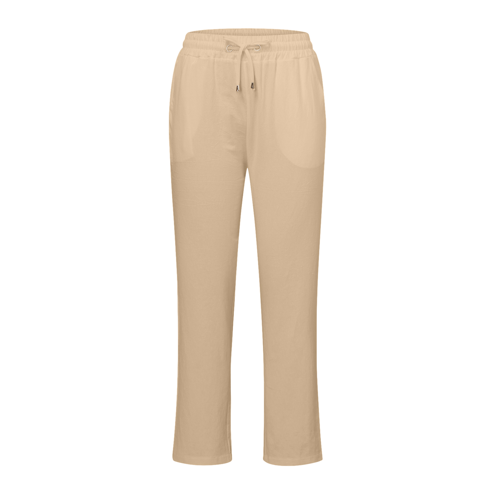 thumbnail image 4 of Pantalones rectos lisos de cintura alta para mujer - Pantalones casuales con cordón elástico - Pantalones largos con bolsillos, 4 of 5